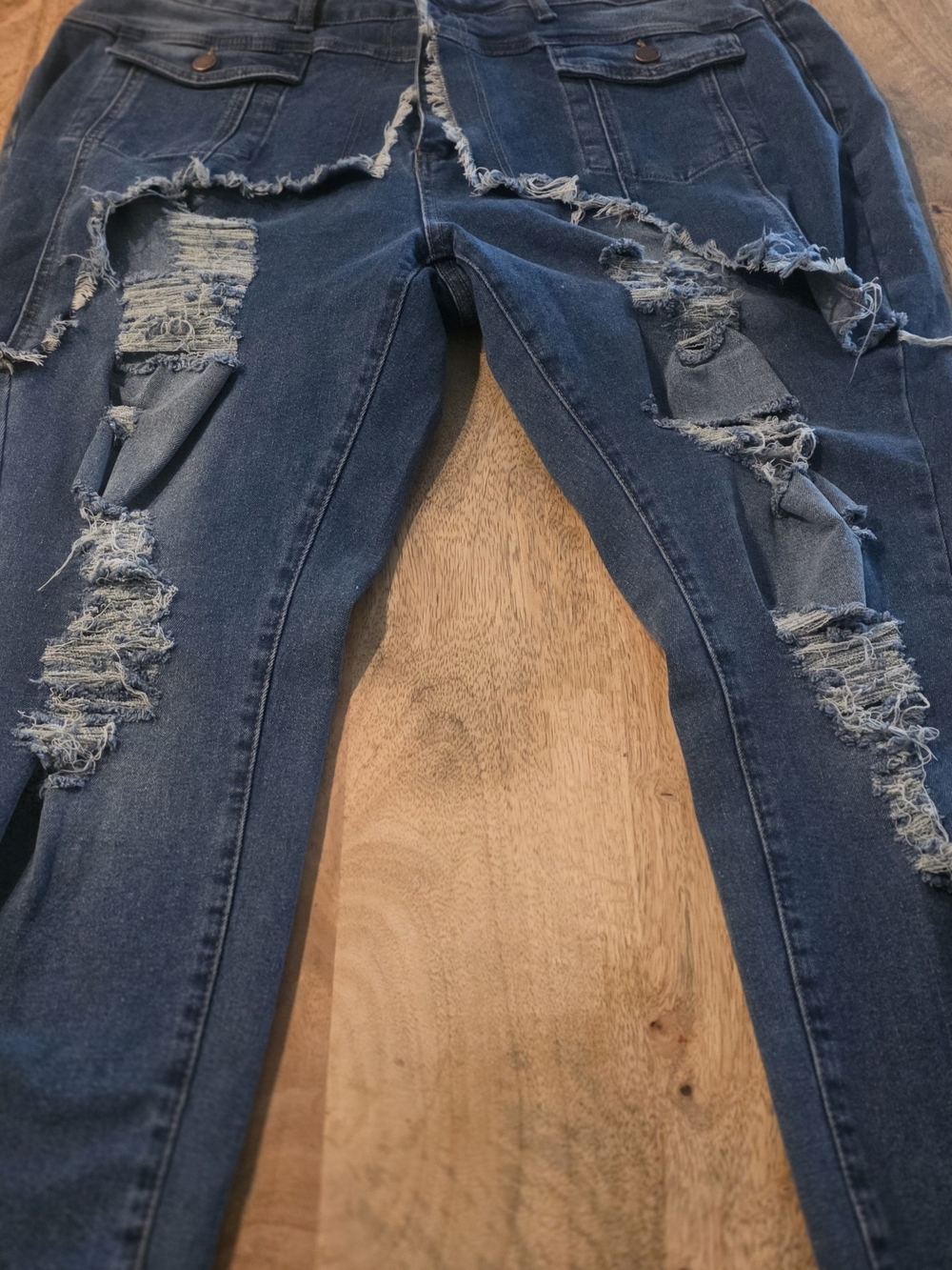 Dark Blue Distressed Women's Jeans With Front Skirt